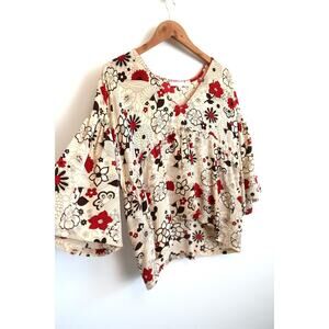 ERICA TANOV SAN FRANCISCO Silk Floral Print Bell Sleeve Top Blouse 0 XS S $325